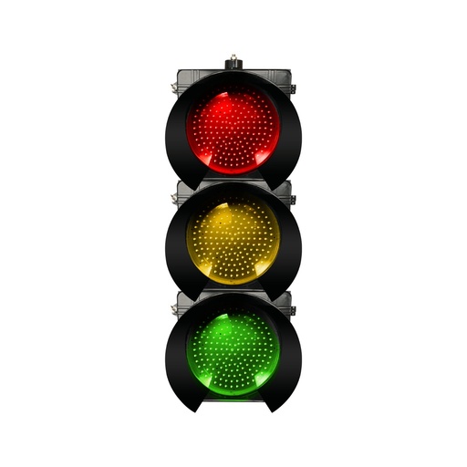 [JD300-3] Semáforo de transito, luces de señalización rojo-amarillo-verde, 300 mm lentes transparentes, 85-265 VCA, con carcasa de policarbonato y visera para sol tipo túnel, puerta con cerradura de mariposa, marca Fama Traffic