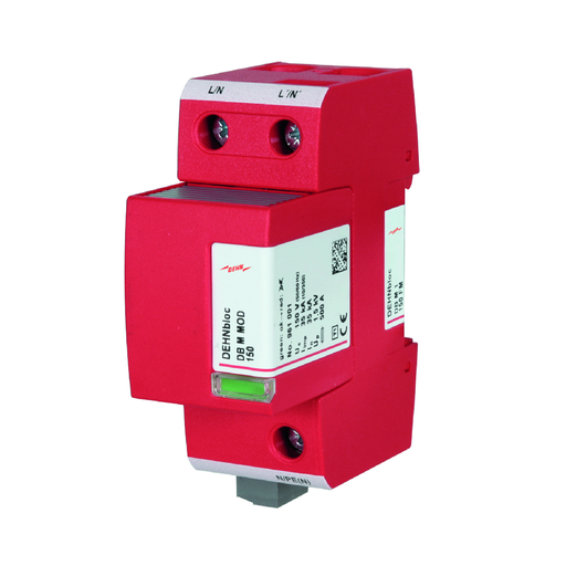 Supresor de transientes tipo 1, 120v, 60Hz, Ip 35kA, Vmax 150v, Capacidad 2 Módulos, Unipolar, Inc. Base, Dehn 961115