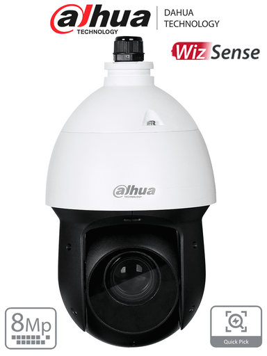 Cámara IP PTZ de 8 MP / WizSense/ 25x de Zoom óptico/ IR de 100 m/ H.265+/ WDR Real de 120 dB/ Protección perimetral/ Detección de rostros / SMD 4.0/ Ranura para MicroSD/ IP66/ E&S de Alarma y Audio/ #HL DH-SD49825GB-HNR marca Dahua